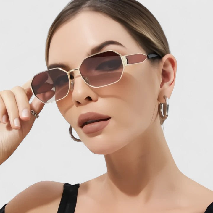 Geometric Sunglasses with Gradient Lenses and Gold Accents