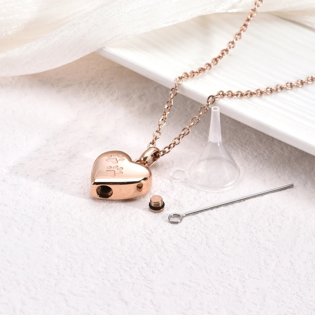 Heart Urn Necklace for Ashes – Pet Memorial Jewelry with Paw Print