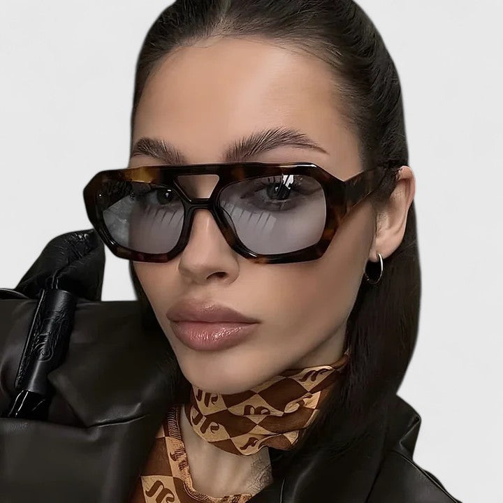 Leopard Print Sunglasses with Double Bridge Design for Women