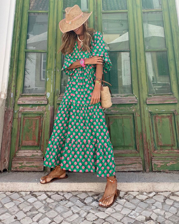 Boho Maxi Dress with V-Neck for Women | Elegant Summer Style