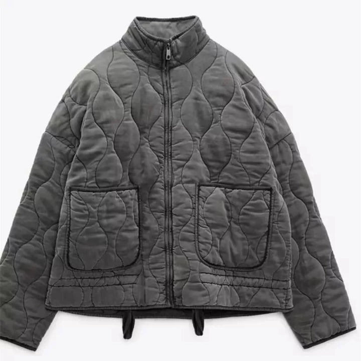 Women's Quilted Jacket with High Collar and Patch Pockets