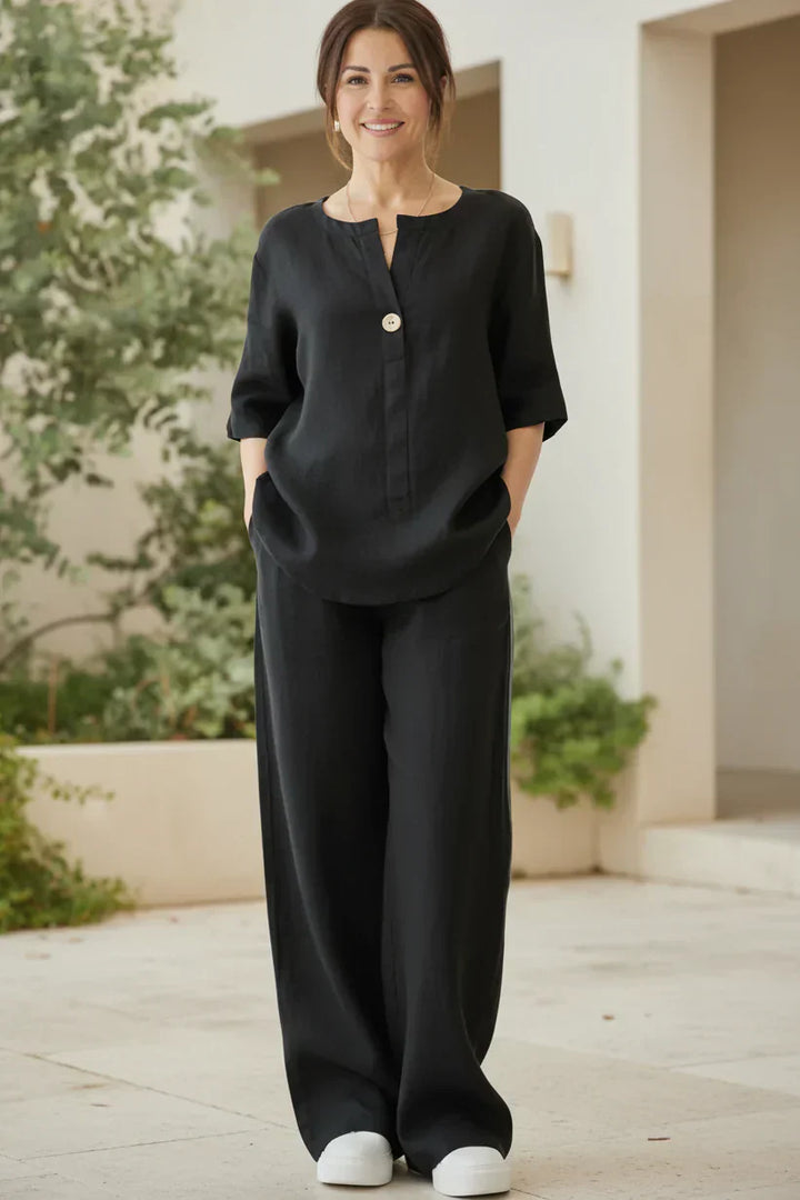 Two Piece Linen Set for Women | Relaxed Wide Leg Pants Top
