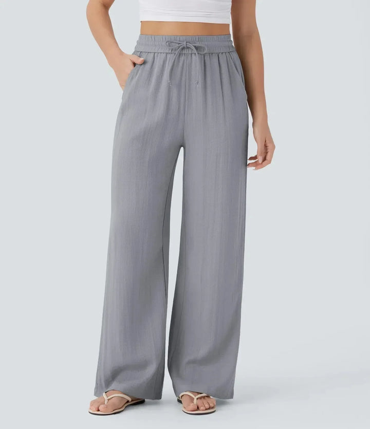High Waisted Linen Trousers for Women - Wide Leg Summer Pants