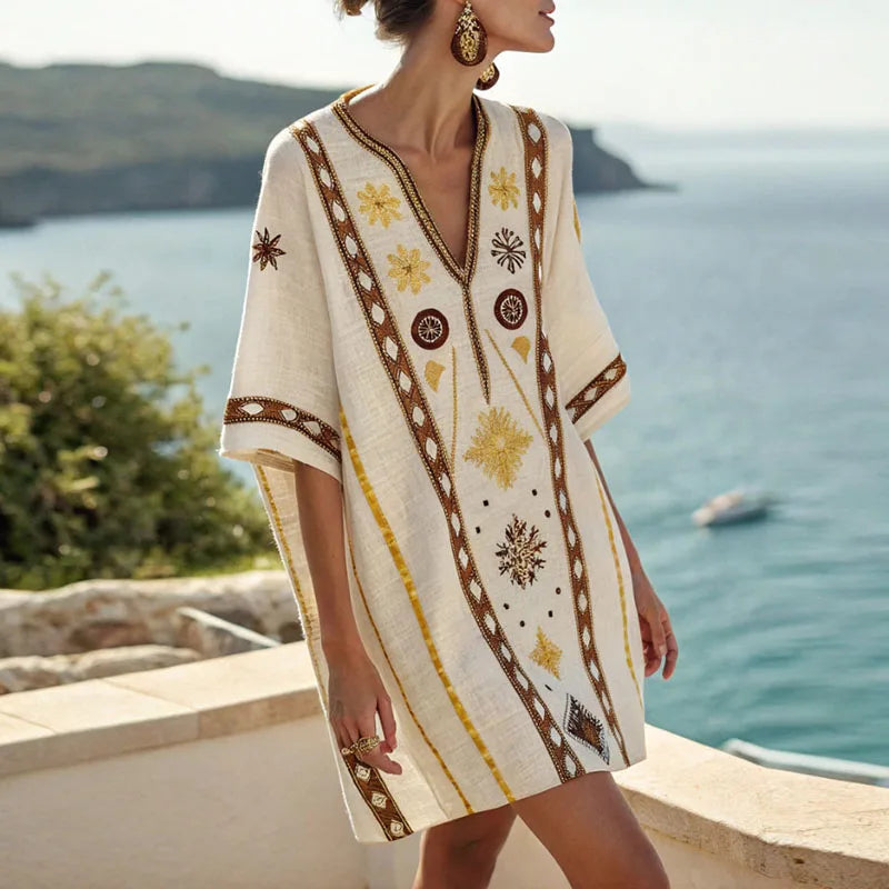 Floral V-Neck Beach Dress for Women - Lightweight Summer Maxi