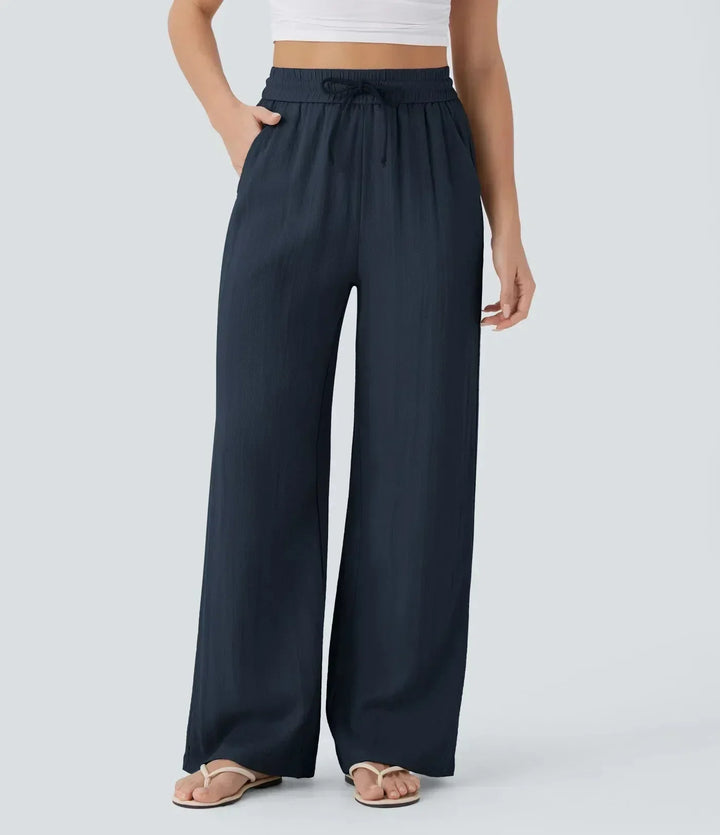 High Waisted Linen Trousers for Women - Wide Leg Summer Pants