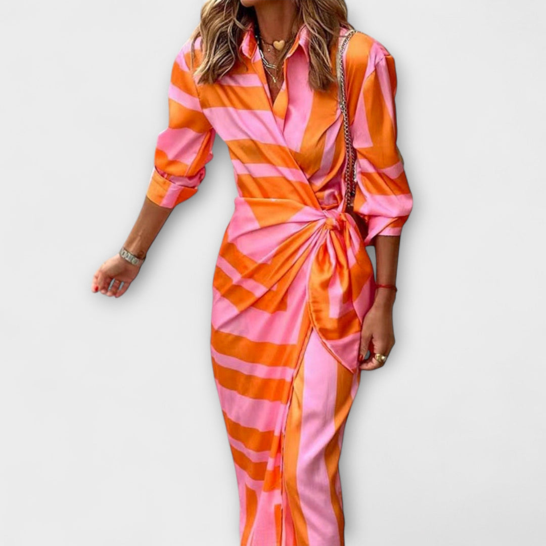 Striped Midi Shirt Dress for Women - Classic Button Down Style