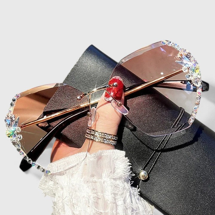 Rimless Sunglasses with Rhinestone Accents for Women