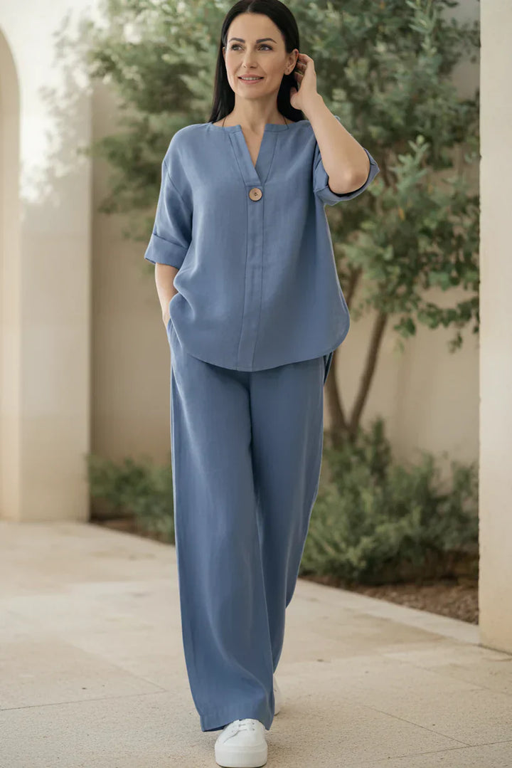 Two Piece Linen Set for Women | Relaxed Wide Leg Pants Top