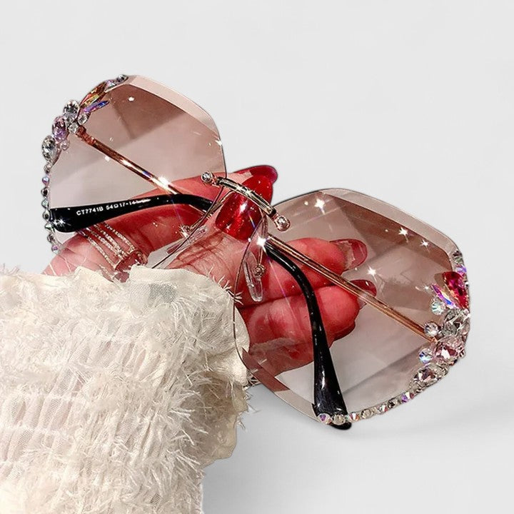 Rimless Sunglasses with Rhinestone Accents for Women