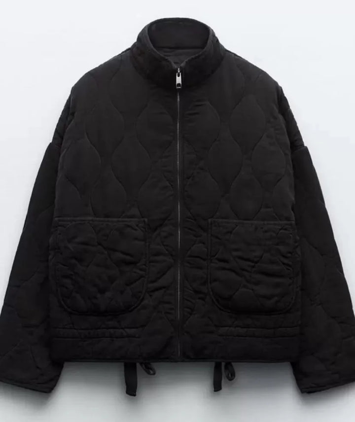 Women's Quilted Jacket with High Collar and Patch Pockets
