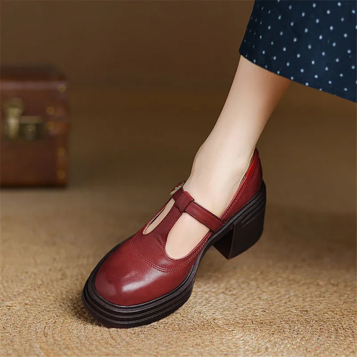 Chunky Heel Mary Jane Pumps With Ankle Strap