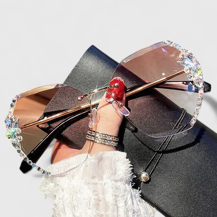Rimless Sunglasses with Rhinestone Accents for Women
