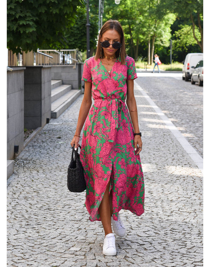 Floral V-Neck Maxi Dress for Women - Elegant Flowing Style