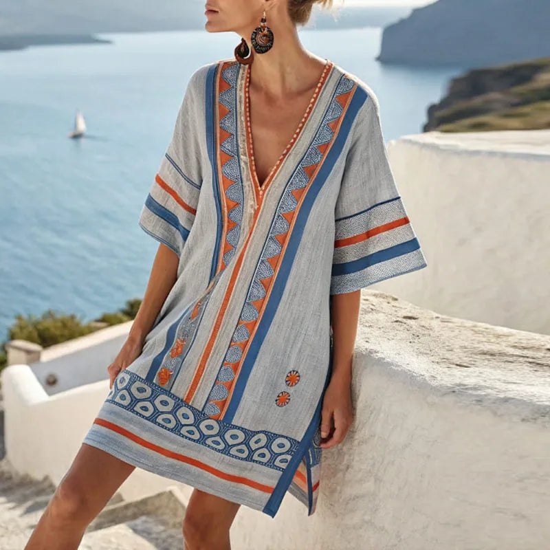 Flowy Maxi Dress with V-Neck - Lightweight Elegant Summer Dress