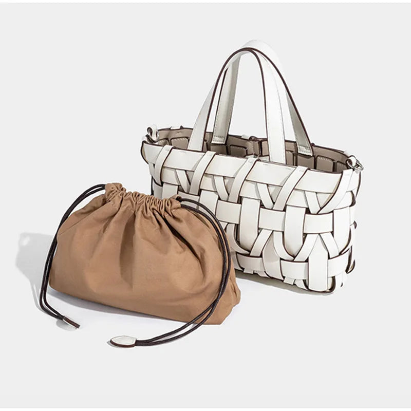 Handwoven Leather Handbag with Crossbody Strap for Women
