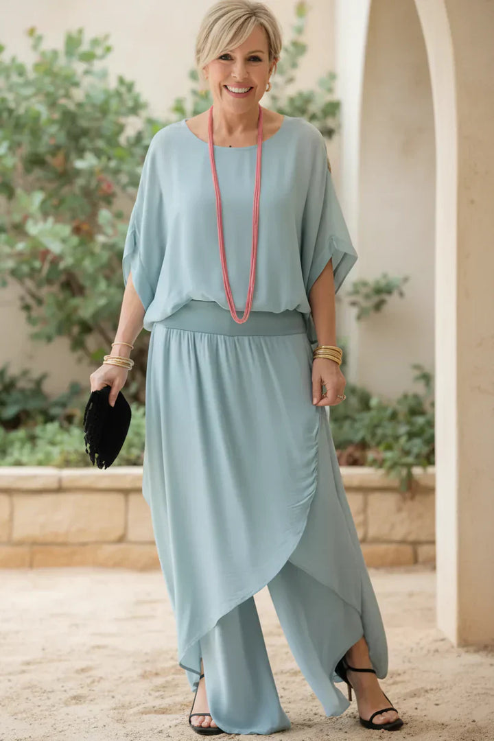 Two Piece Flowy Set for Women - Elegant Coral Outfit