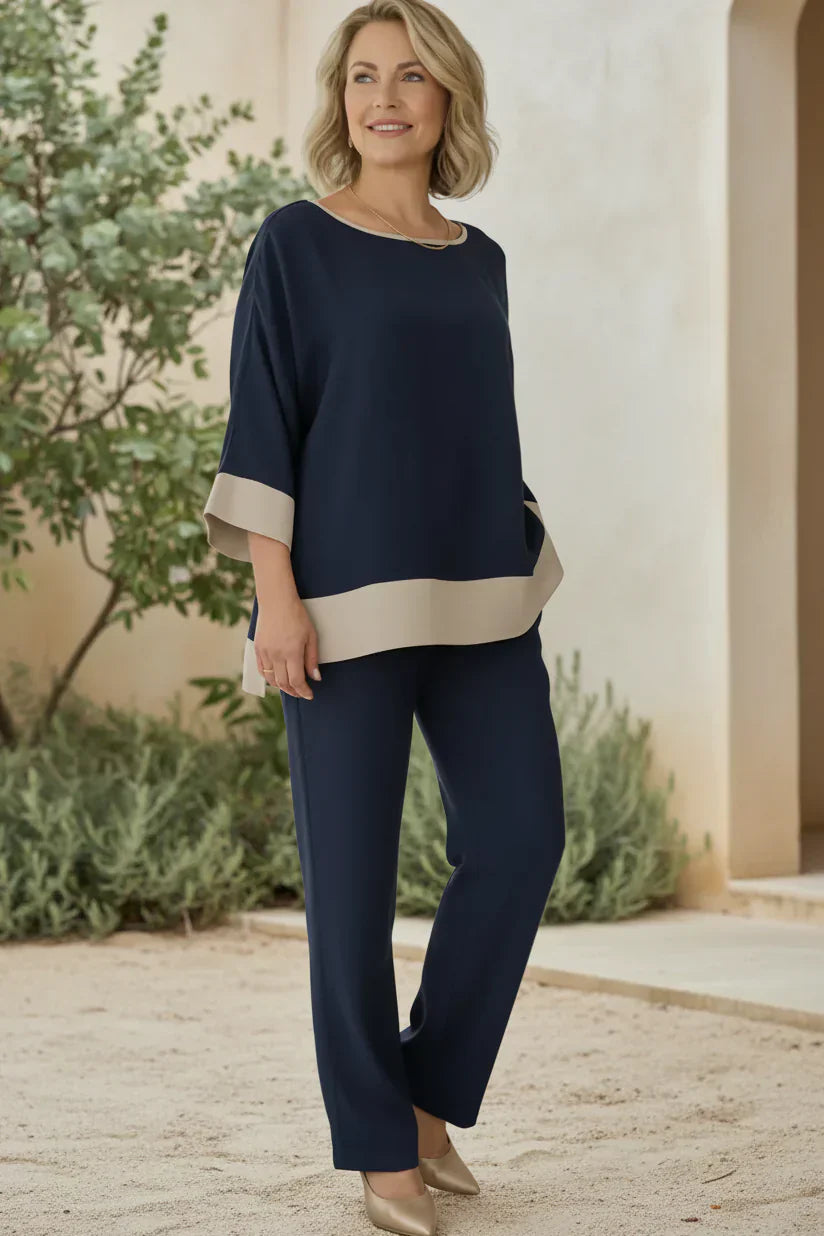 Two Piece Set for Women - Relaxed Top and Straight Leg Pants