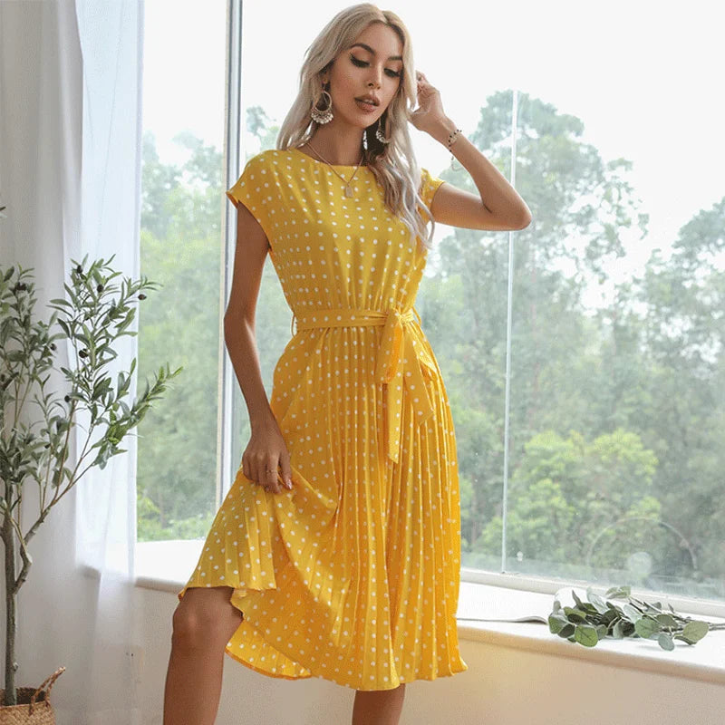 Polka Dot Midi Dress for Women - Timeless Floral Print