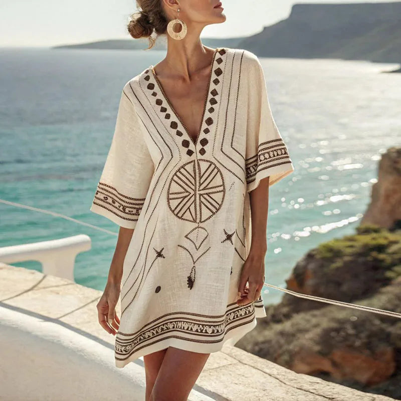 Floral Beach Dress with V-Neck for Women | Elegant Summer Dress