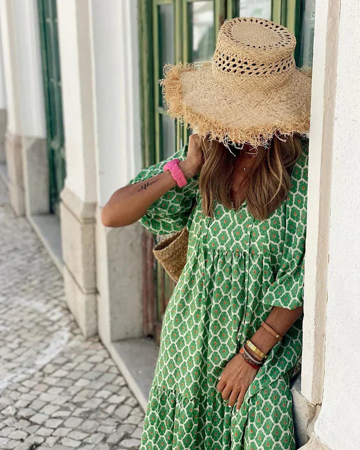 Bohemian Maxi Dress with V-Neck for Women