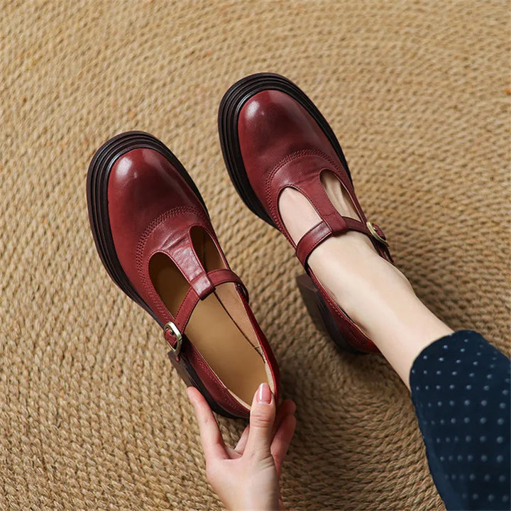 Chunky Heel Mary Jane Pumps With Ankle Strap