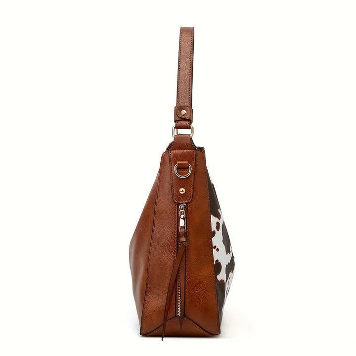 Leather Tote Bag with Matching Wristlet - Animal Print Handbag Set