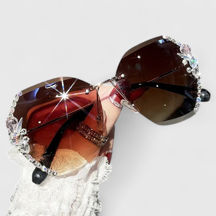Rimless Sunglasses with Rhinestone Accents for Women