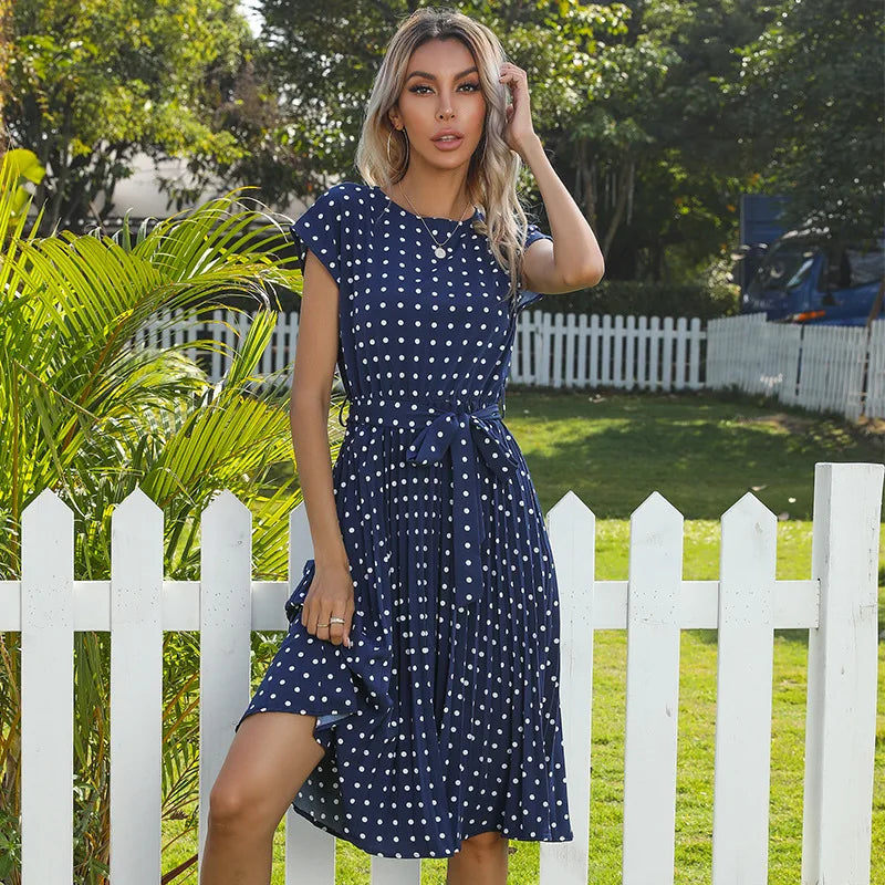 Polka Dot Midi Dress for Women - Timeless Floral Print
