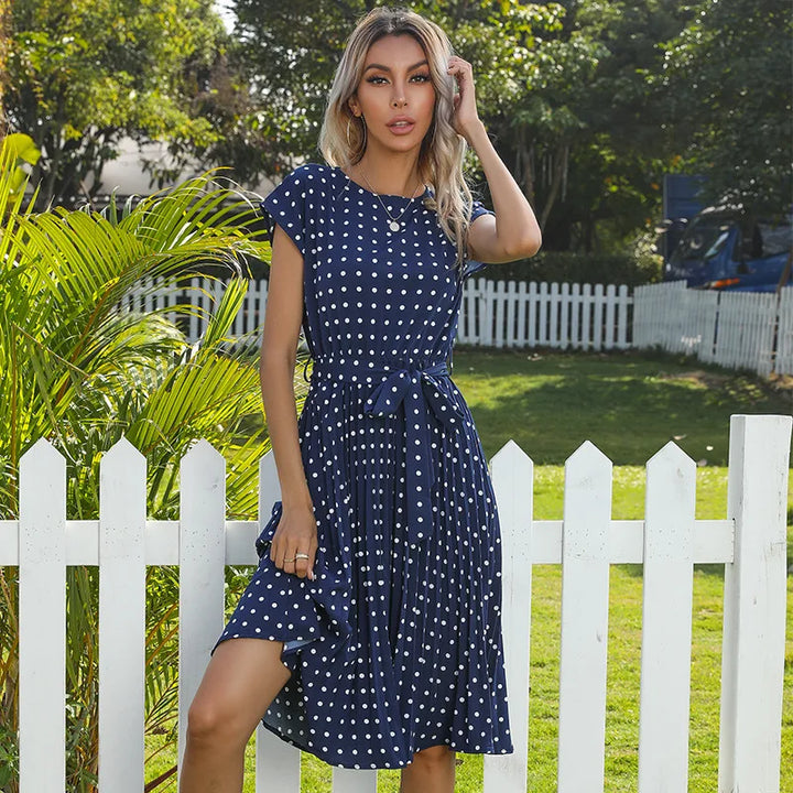 Polka Dot Midi Dress for Women - Timeless Floral Print