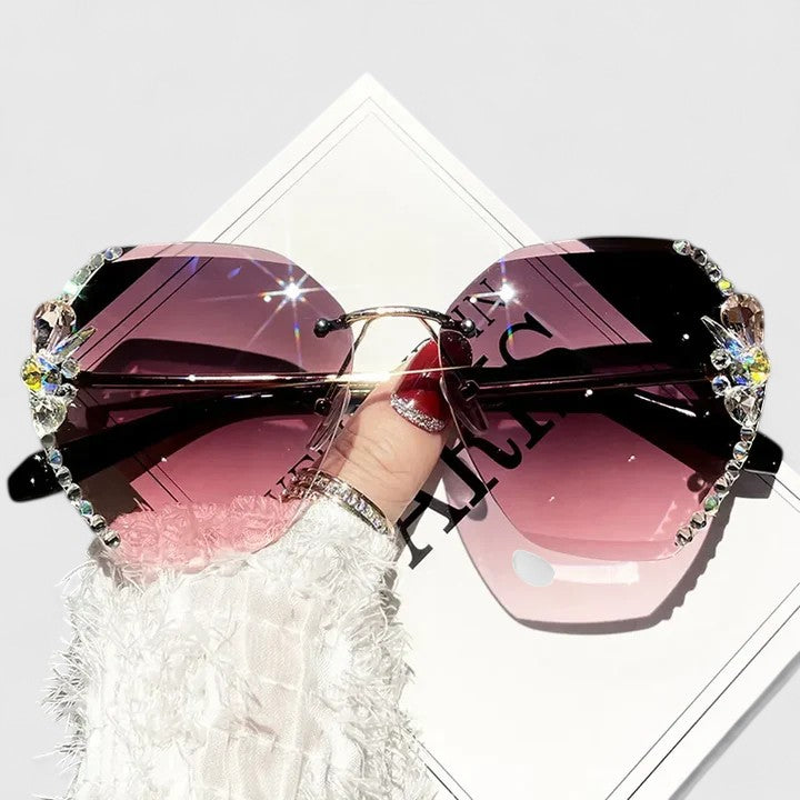 Rimless Sunglasses with Rhinestone Accents for Women