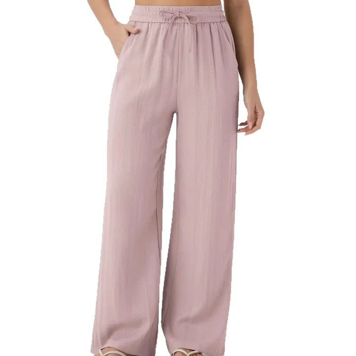 High Waisted Linen Trousers for Women - Wide Leg Summer Pants
