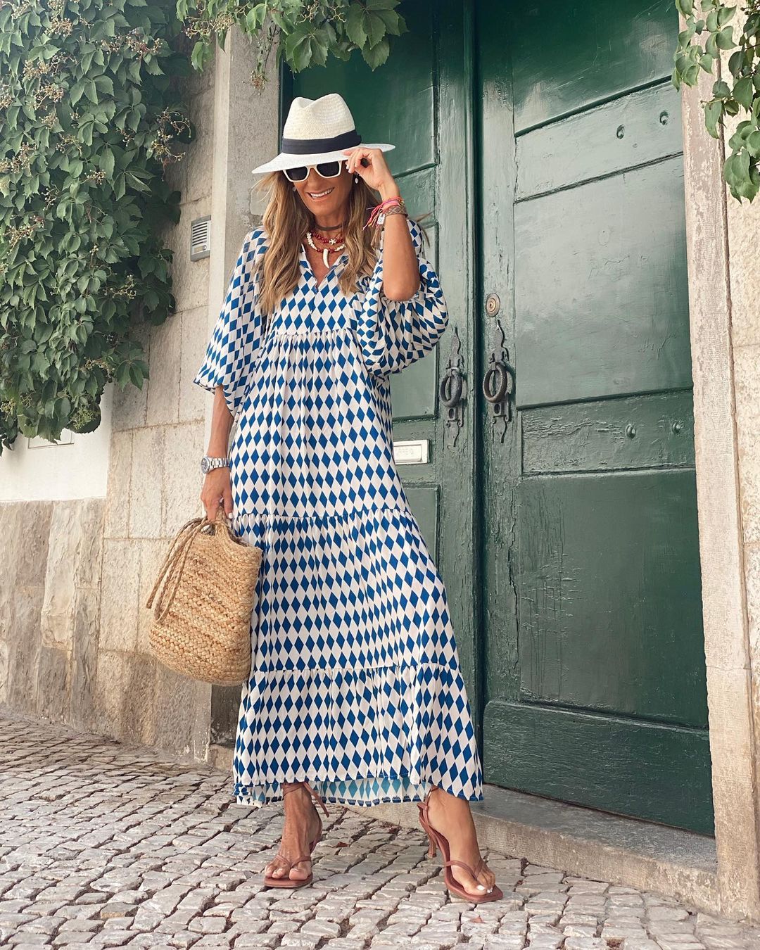 Bohemian Maxi Dress with V-Neck for Women