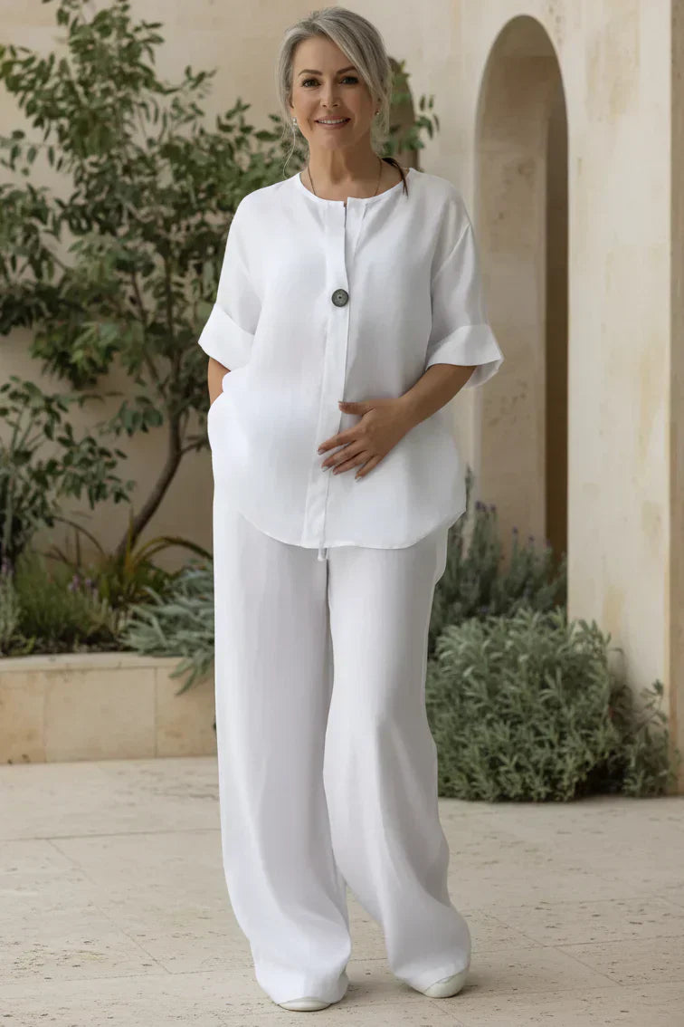 Two Piece Linen Set for Women | Relaxed Wide Leg Pants Top