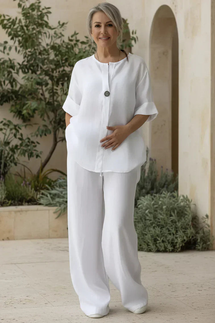 Two Piece Linen Set for Women | Relaxed Wide Leg Pants Top
