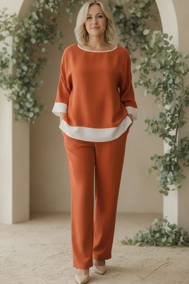 Two Piece Set for Women - Relaxed Top and Straight Leg Pants