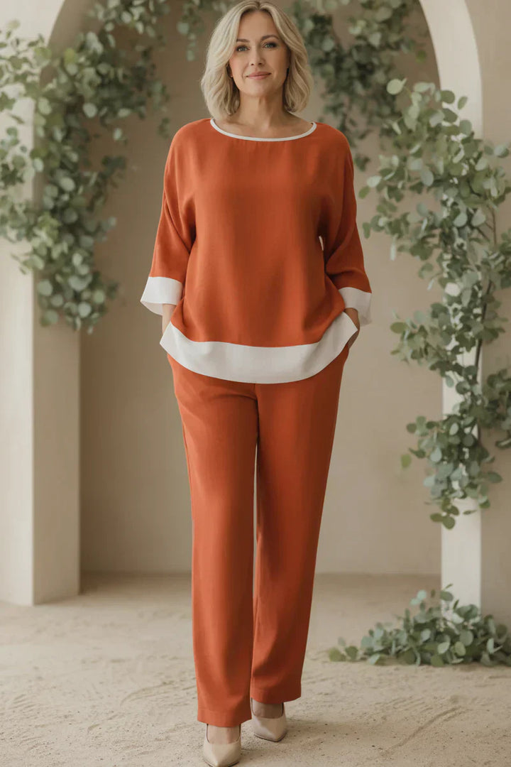 Two Piece Set for Women - Relaxed Top and Straight Leg Pants