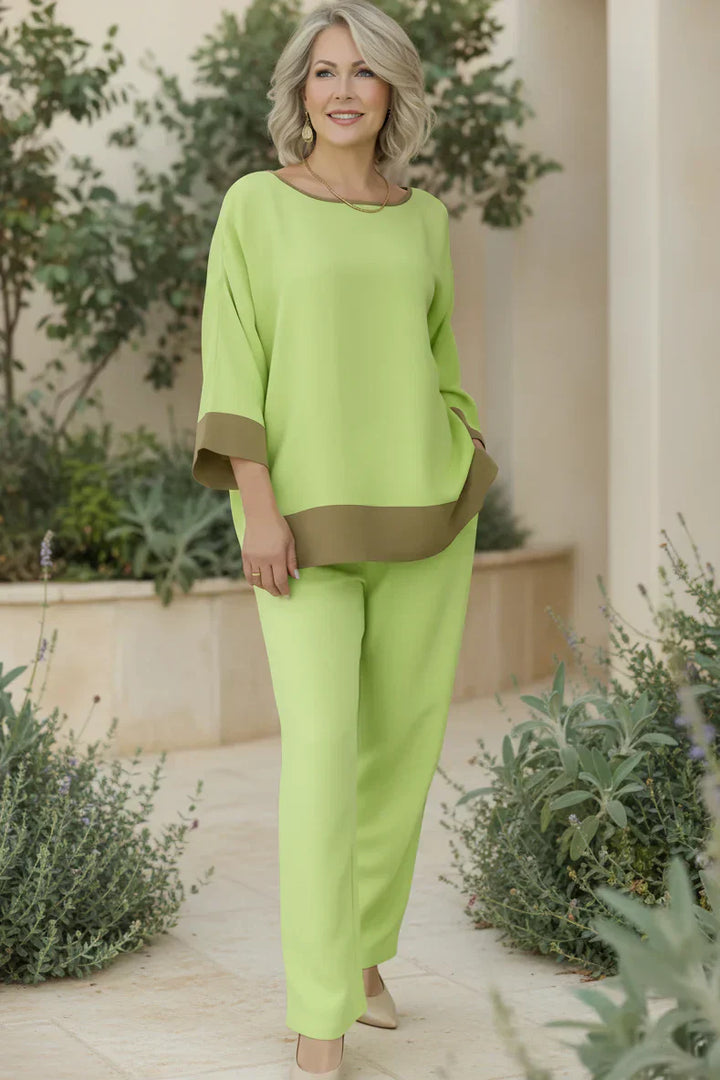Two Piece Set for Women - Relaxed Top and Straight Leg Pants