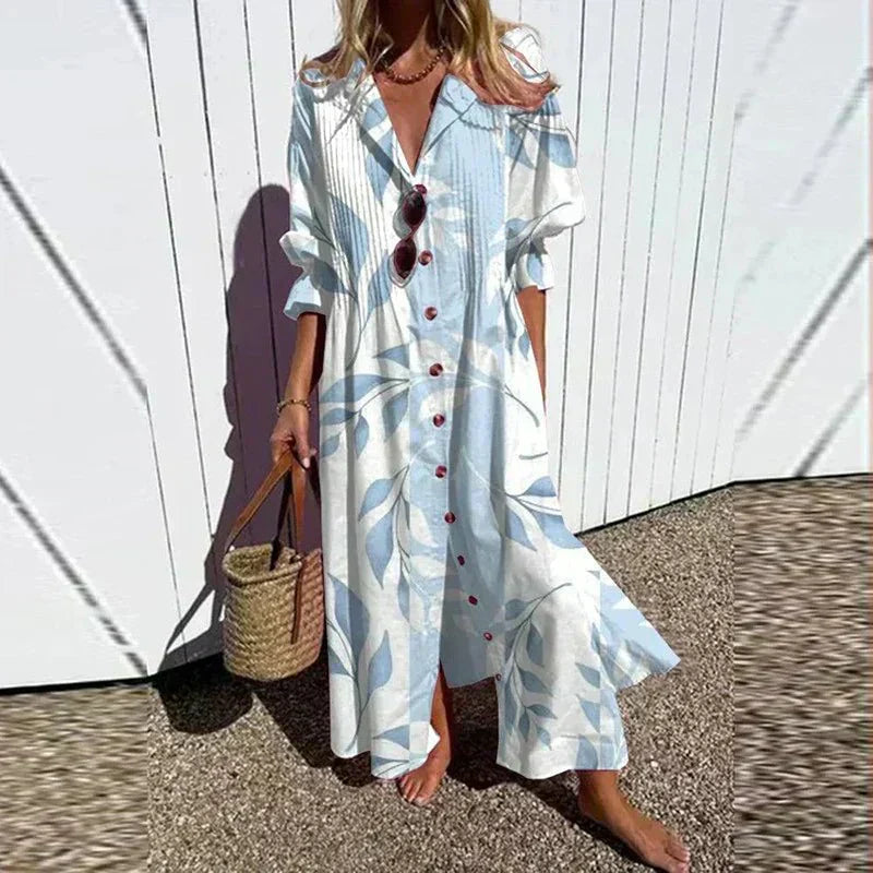 Boho Maxi Dress with V-Neck for Women - Flowy Summer Dress