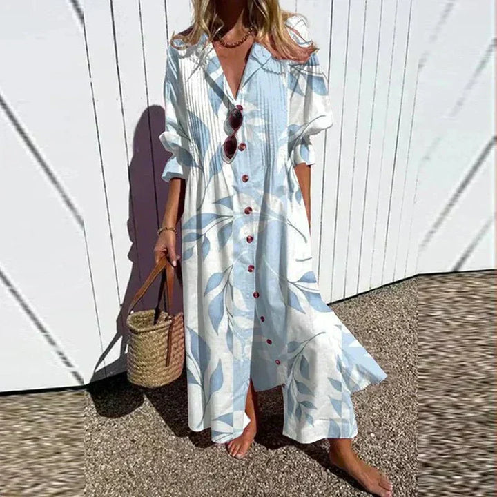 Boho Maxi Dress with V-Neck for Women - Flowy Summer Dress