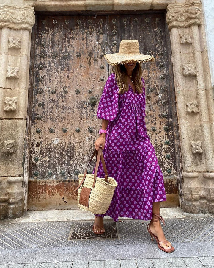 Boho Maxi Dress with V-Neck for Women | Elegant Summer Style