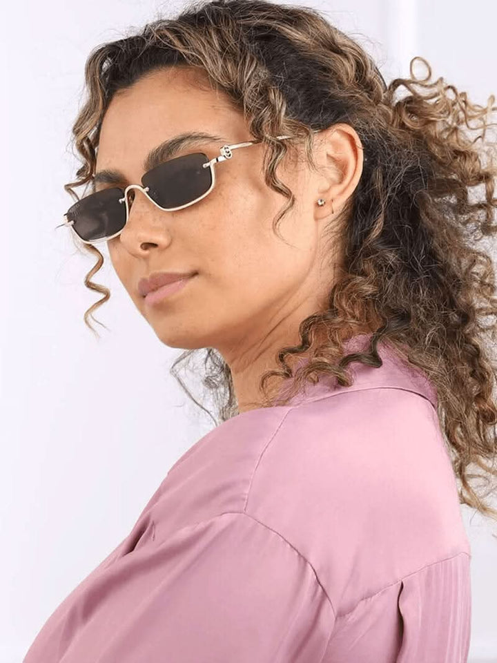 Rectangular Sunglasses with Polarized Lenses - Gold Frame