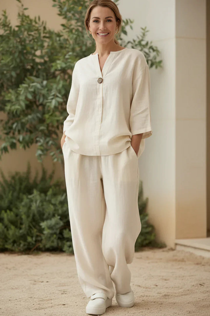 Two Piece Linen Set for Women | Relaxed Wide Leg Pants Top