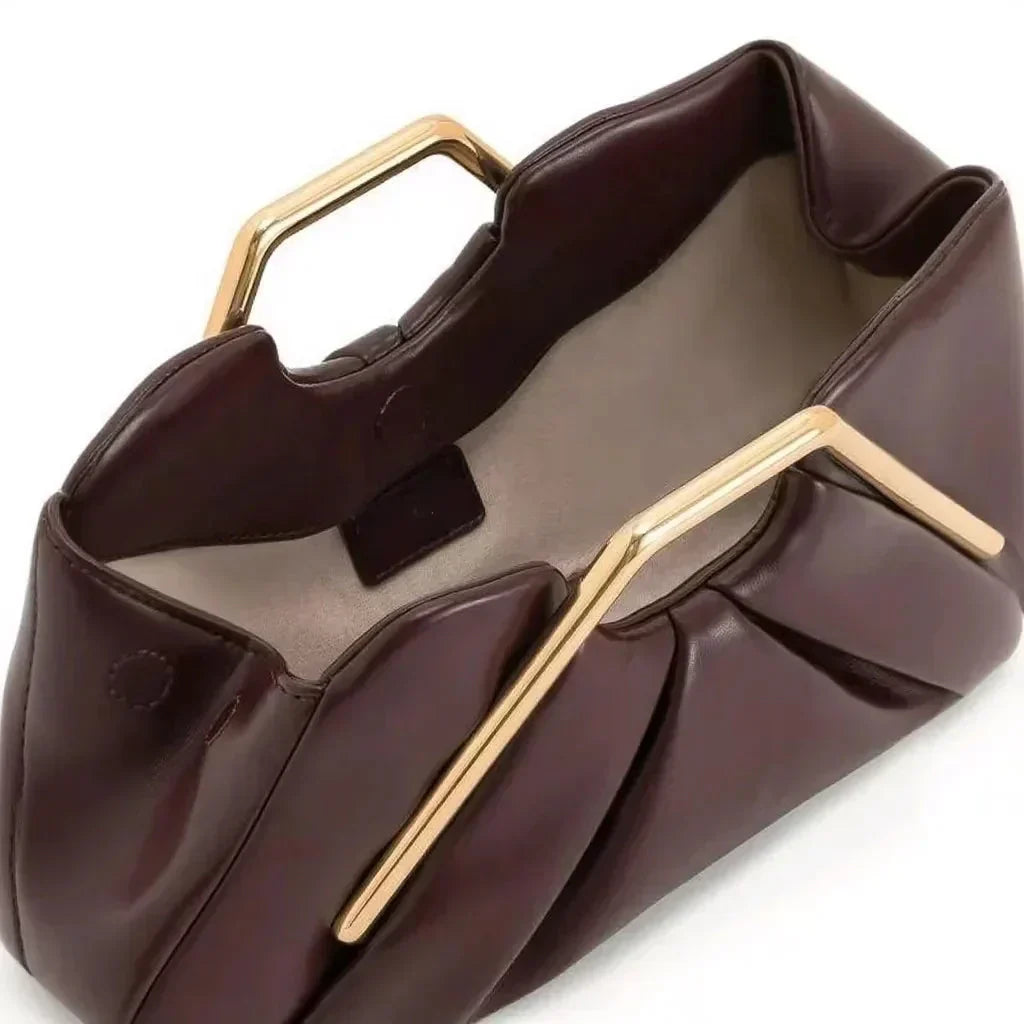Leather Clutch Bag with Gold Handle | Evening Purse