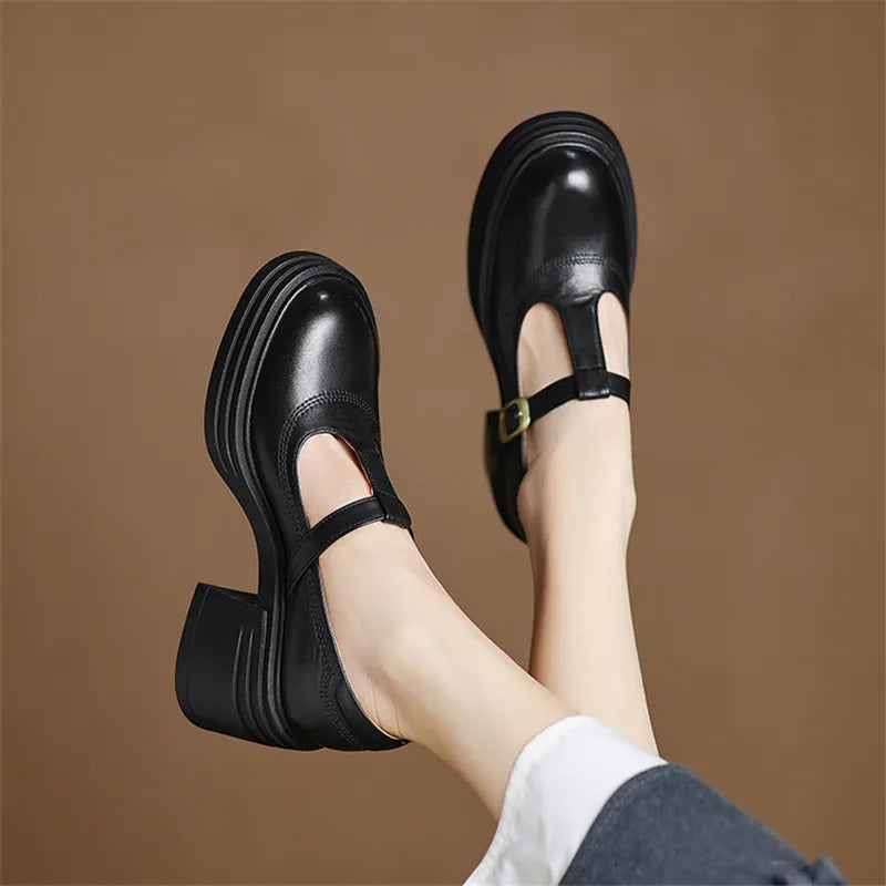 Chunky Heel Mary Jane Pumps With Ankle Strap