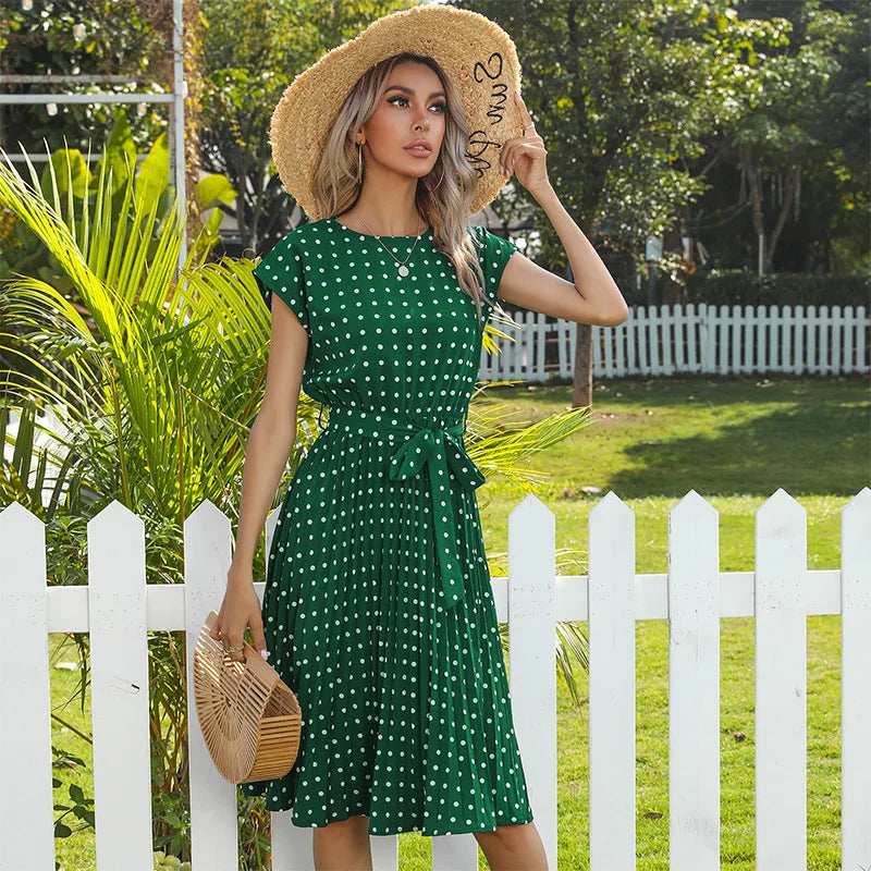 Polka Dot Midi Dress for Women - Timeless Floral Print