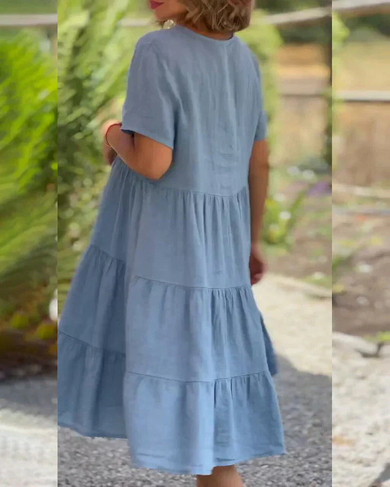 Casual Summer V-Neck Dress | Effortless Short Sleeve Midi