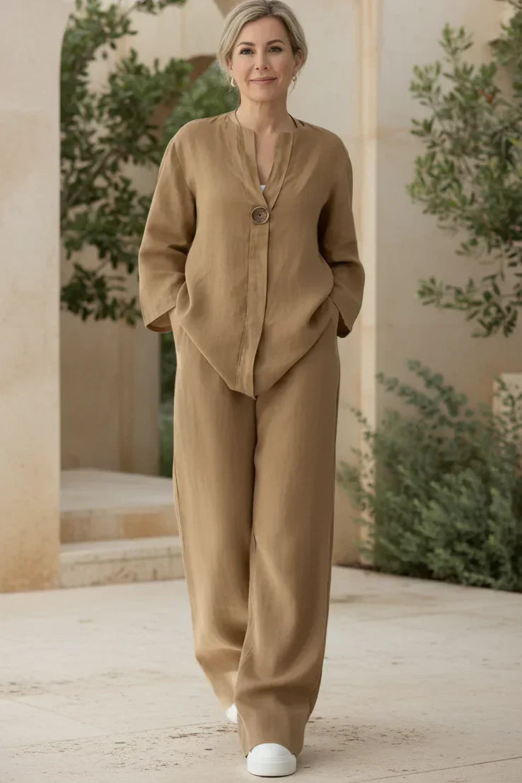Two Piece Linen Set for Women | Relaxed Wide Leg Pants Top