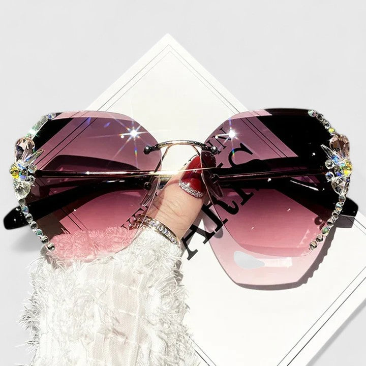 Rimless Sunglasses with Rhinestone Accents for Women