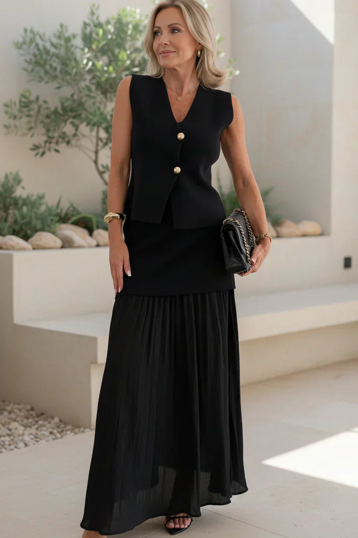 Two Piece Set Sleeveless Top Pleated Skirt Elegant Outfit