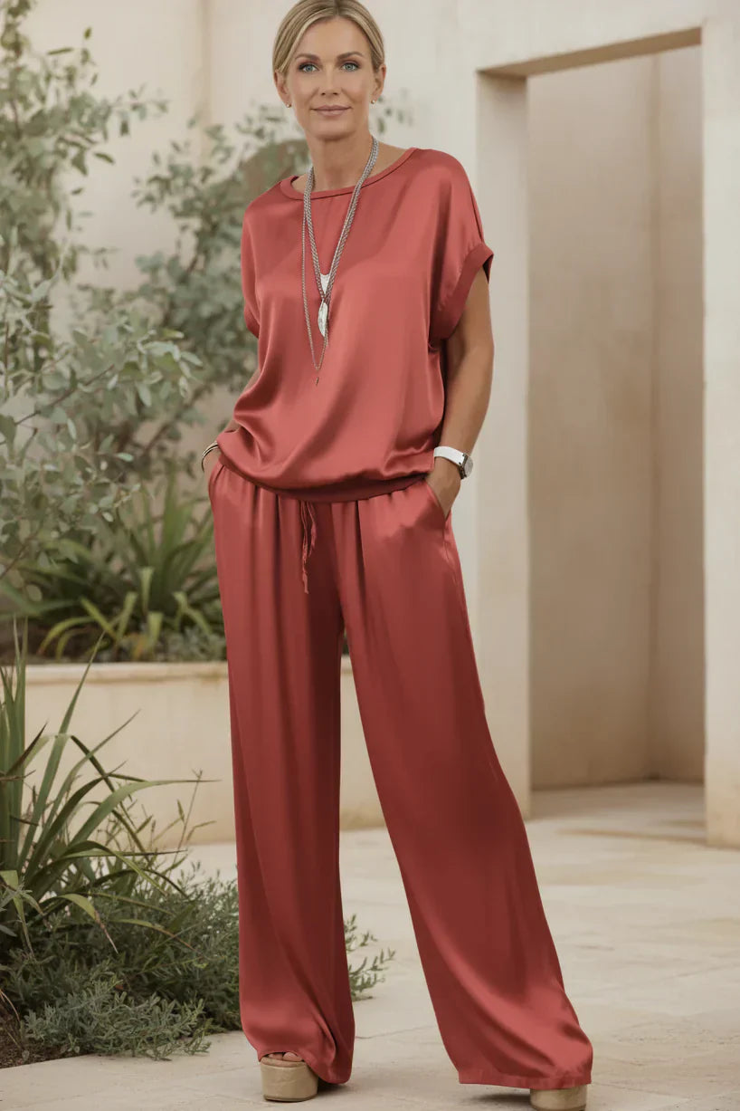 Satin Two Piece Set for Women - Relaxed Fit Silky Co-Ord
